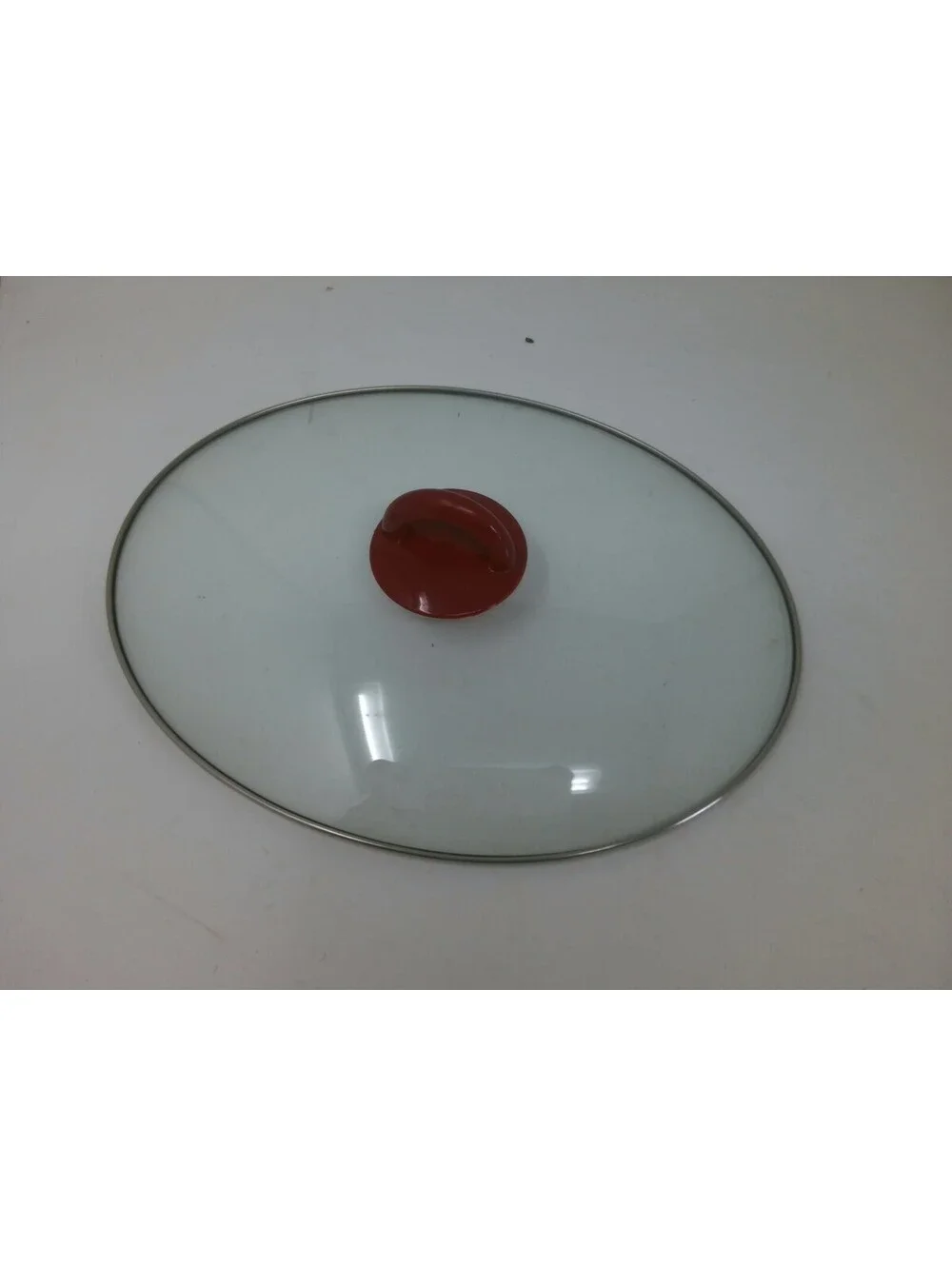 Glass Pot Lid with Red Handle, 11-12 Inch Diameter